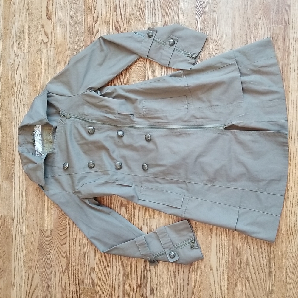 (S) Guess Los Angeles Women's Button and Zipper Combo Trench Coat Fancy Luxury
